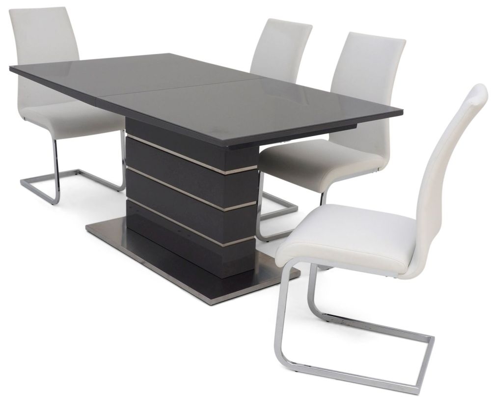 Product photograph of Massimo Grey Gloss Butterfly Extending Dining Set With 4 Paolo White Chairs from Choice Furniture Superstore.