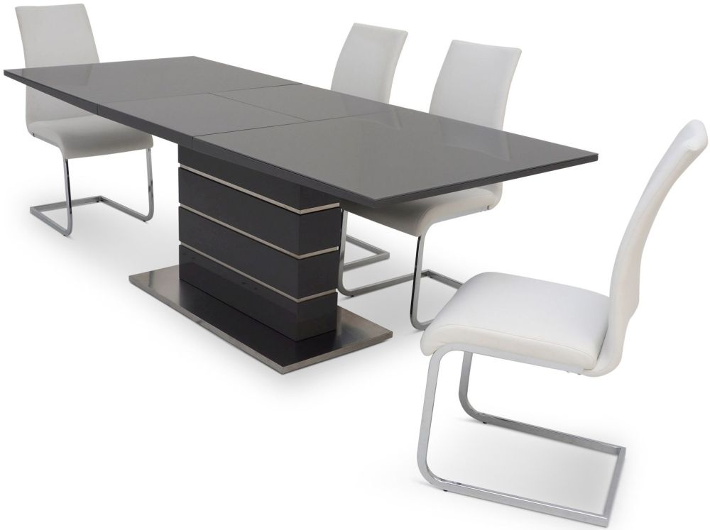 Product photograph of Massimo Grey Gloss Butterfly Extending Dining Set With 4 Paolo White Chairs from Choice Furniture Superstore.