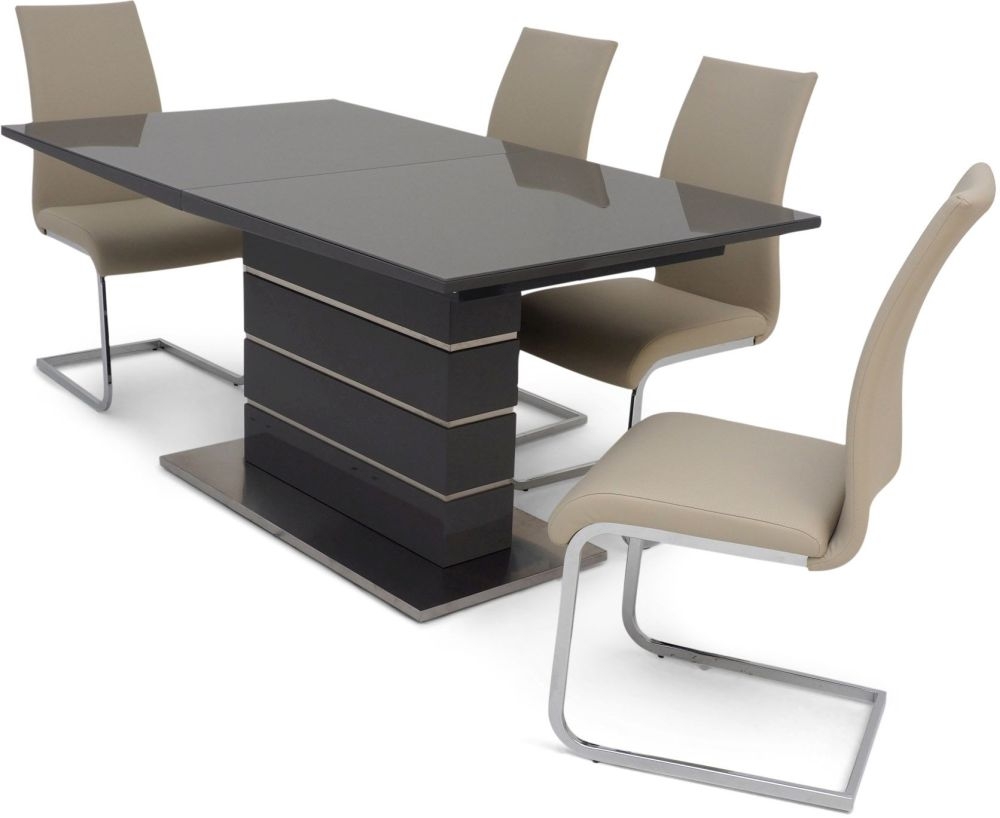 Product photograph of Massimo Grey Gloss Butterfly Extending Dining Set With 4 Paolo Cream Chairs from Choice Furniture Superstore.
