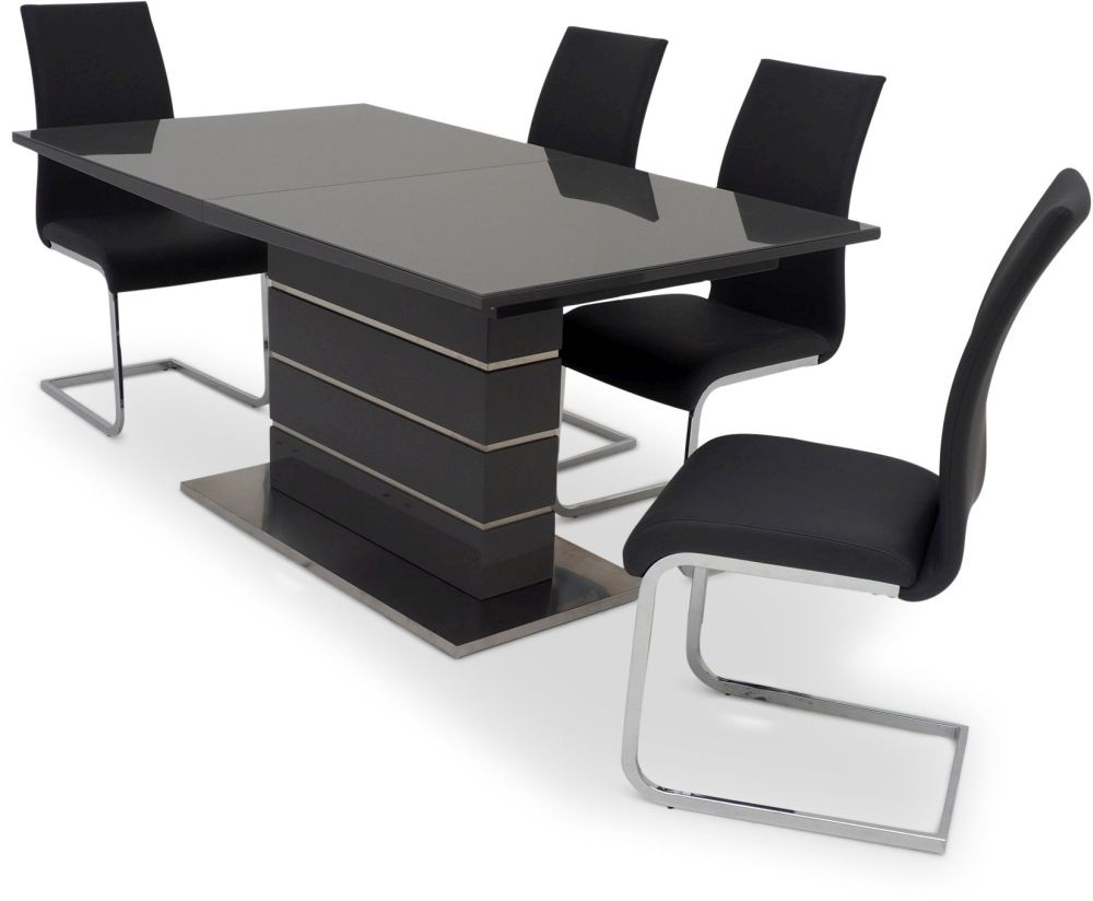 Product photograph of Massimo Grey Gloss Butterfly Extending Dining Set With 4 Paolo Grey Chairs from Choice Furniture Superstore.