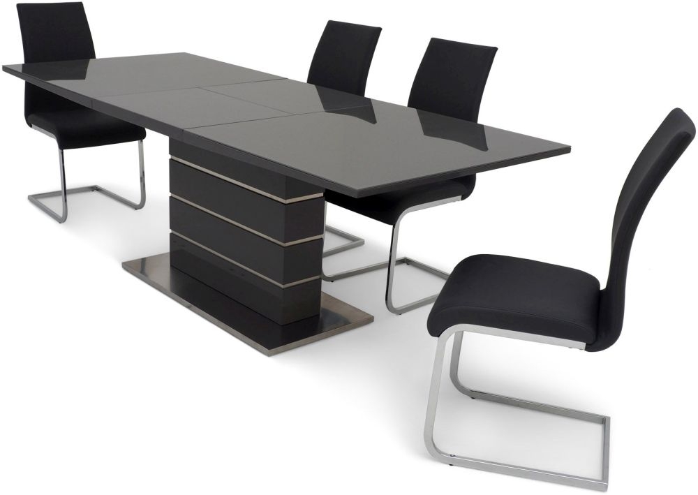 Product photograph of Massimo Grey Gloss Butterfly Extending Dining Set With 4 Paolo Grey Chairs from Choice Furniture Superstore.