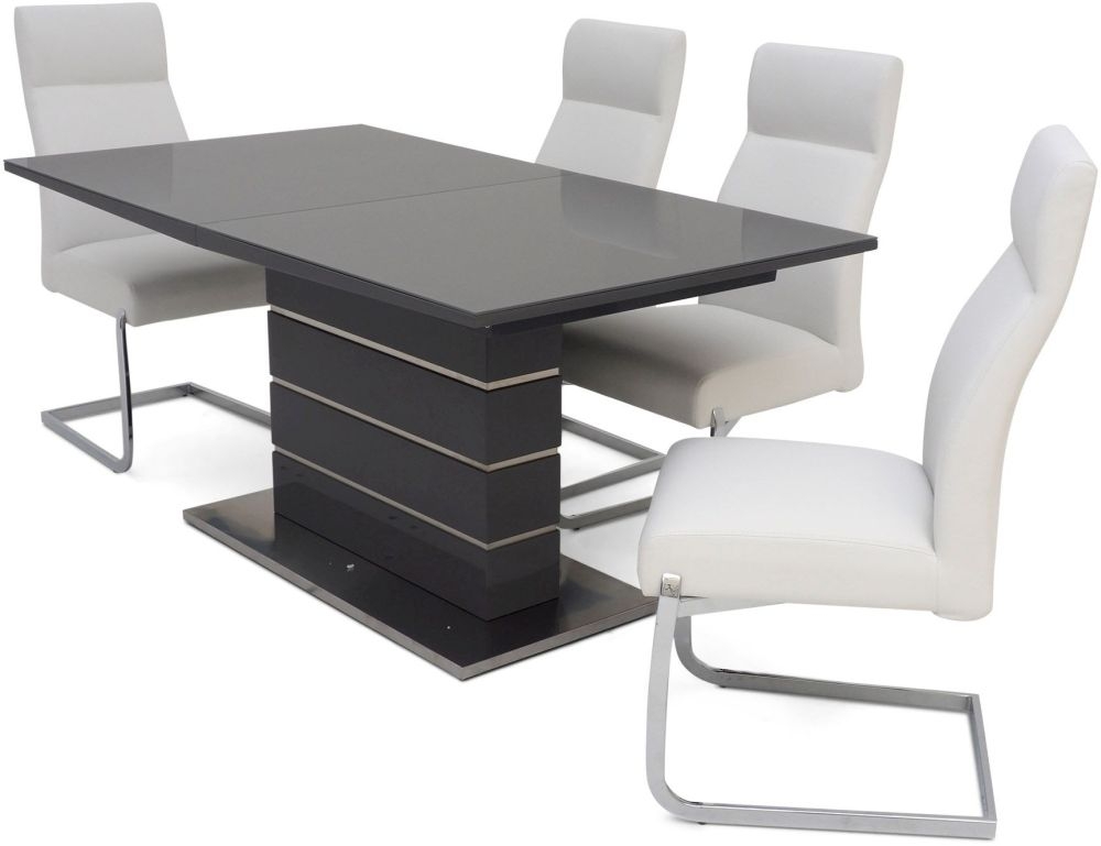 Product photograph of Massimo Grey Gloss Butterfly Extending Dining Set With 4 Dante White Chairs from Choice Furniture Superstore.