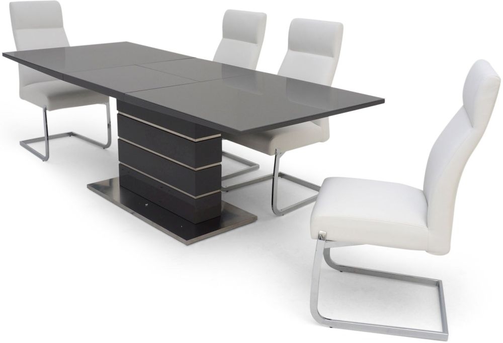 Product photograph of Massimo Grey Gloss Butterfly Extending Dining Set With 4 Dante White Chairs from Choice Furniture Superstore.