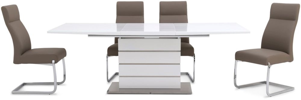 Product photograph of Massimo Grey Gloss Butterfly Extending Dining Set With 4 Dante Taupe Chairs from Choice Furniture Superstore.