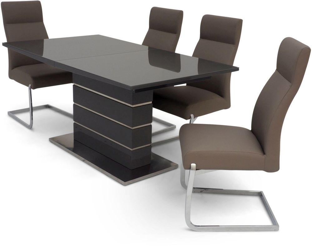 Product photograph of Massimo Grey Gloss Butterfly Extending Dining Set With 4 Dante Taupe Chairs from Choice Furniture Superstore.