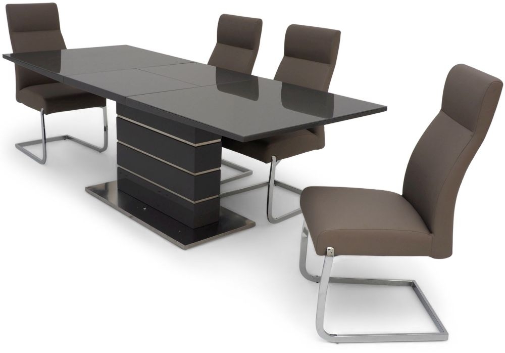Product photograph of Massimo Grey Gloss Butterfly Extending Dining Set With 4 Dante Taupe Chairs from Choice Furniture Superstore.