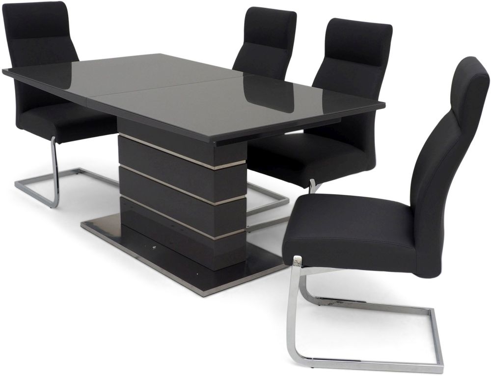 Product photograph of Massimo Grey Gloss Butterfly Extending Dining Set With 4 Dante Grey Chairs from Choice Furniture Superstore.
