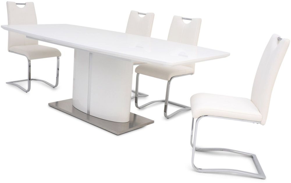 Product photograph of Ericson White High Gloss Butterfly Extending Dining Table And 4 Gabi Chairs from Choice Furniture Superstore.