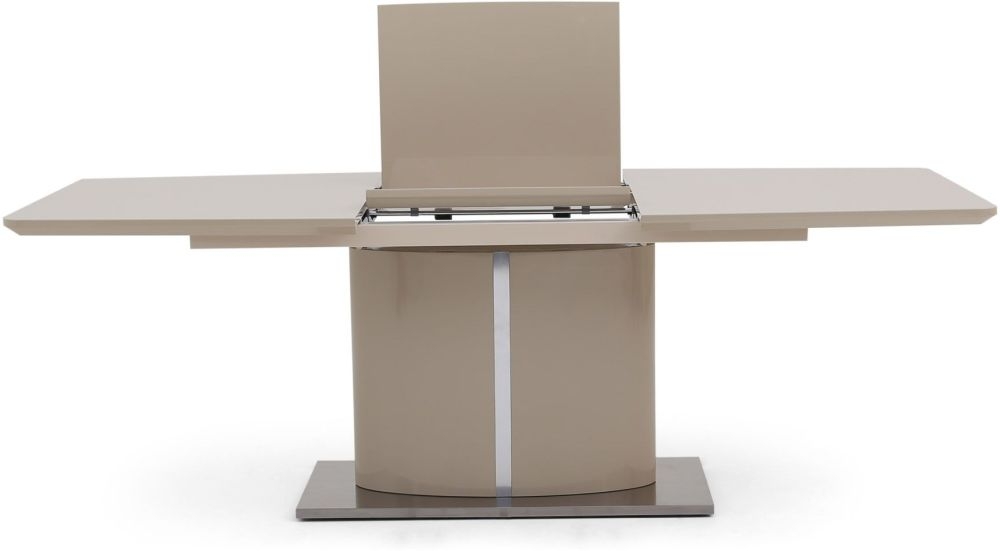Product photograph of Flavio Cream Gloss 6-10 Seater Butterfly Extending Dining Table With Pedestal Base from Choice Furniture Superstore.