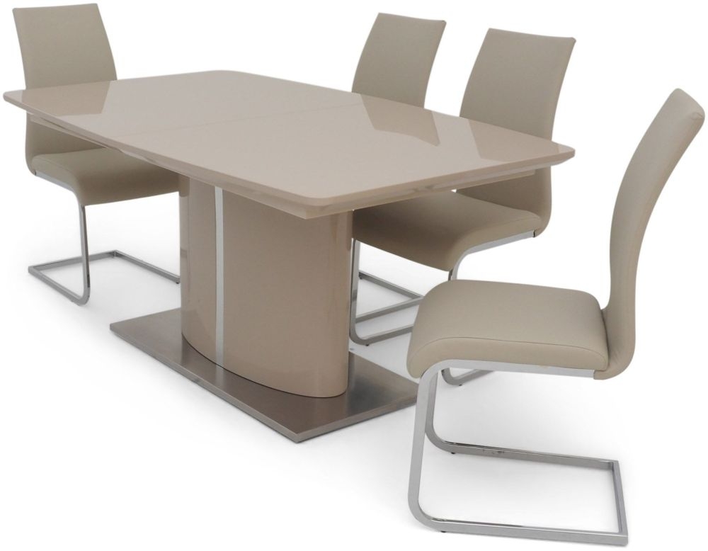 Product photograph of Flavio Cream Gloss Butterfly Extending Dining Set With 4 Paolo Cream Chairs from Choice Furniture Superstore.