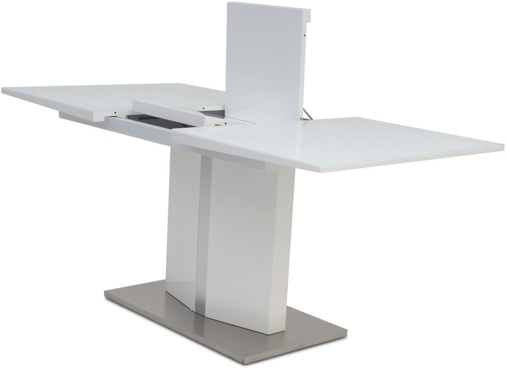 Product photograph of Dowell White High Gloss Butterfly Extending Dining Table from Choice Furniture Superstore.