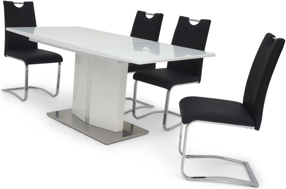 Product photograph of Dowell White High Gloss Butterfly Extending Dining Table And 4 Gabi Chairs from Choice Furniture Superstore.