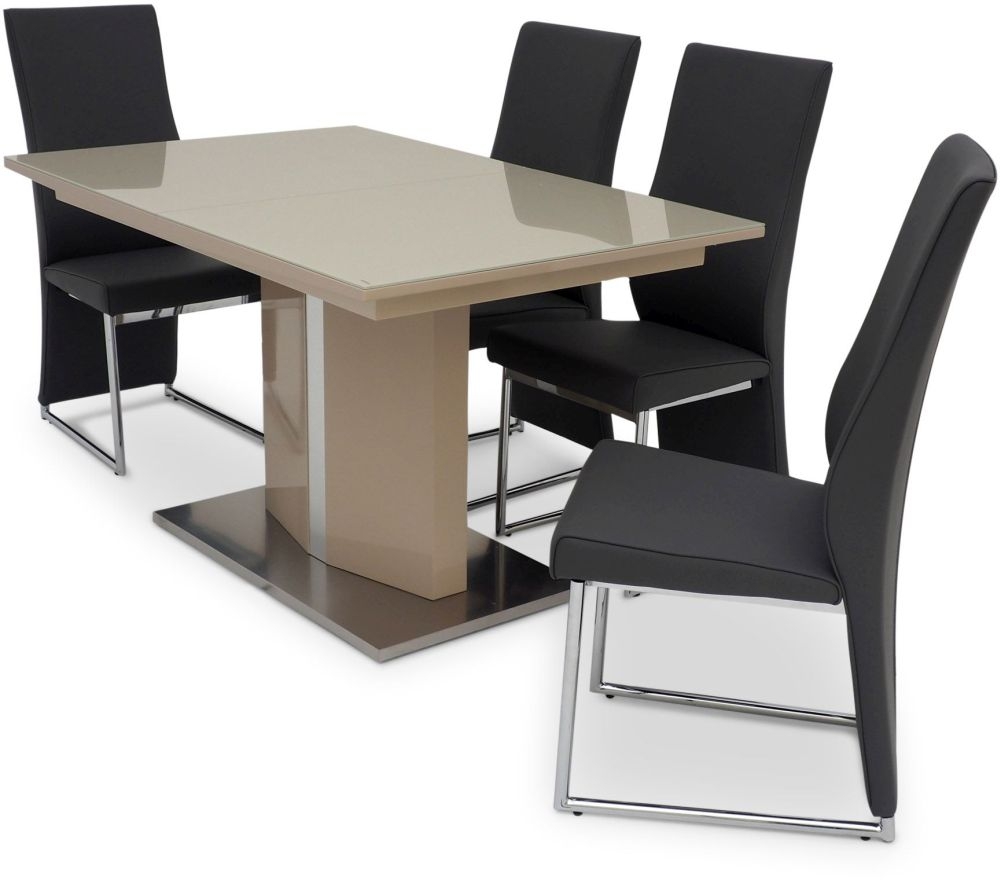 Product photograph of Dowell Cream High Gloss Butterfly Extending Dining Table And 4 Remo Chairs from Choice Furniture Superstore.