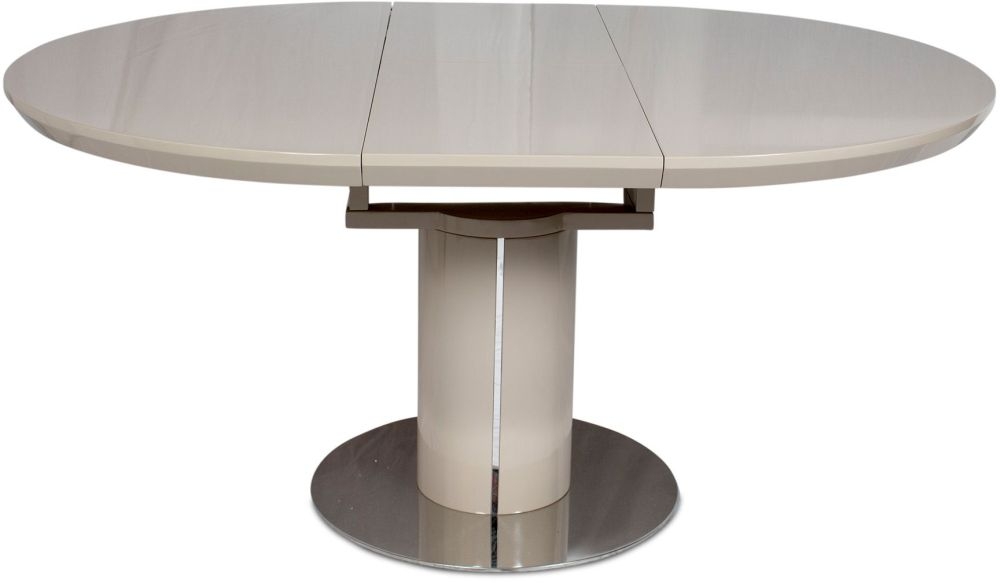 Product photograph of Romeo Cream Gloss 4-6 Seater Round Pedestal Extending Dining Table from Choice Furniture Superstore.