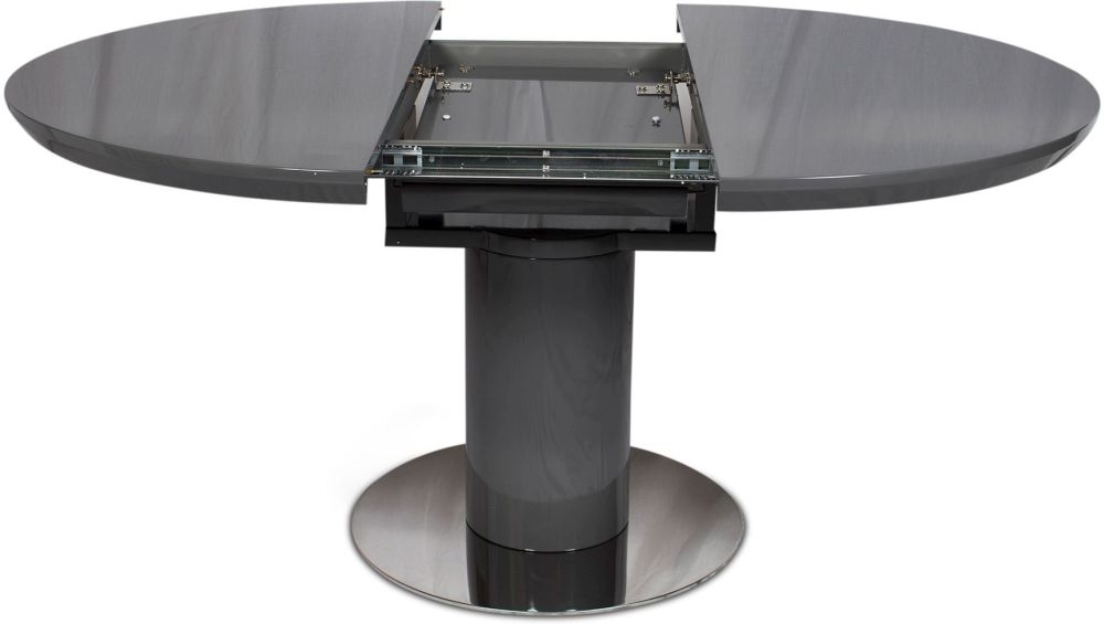 Product photograph of Romeo Grey Gloss 4-6 Seater Round Pedestal Extending Dining Table from Choice Furniture Superstore.