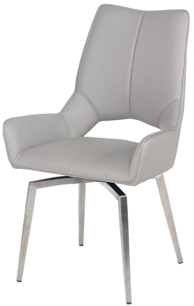 Product photograph of Set Of 2 Spinello Taupe Faux Leather Swivel Dining Chair With Chrome Base from Choice Furniture Superstore.