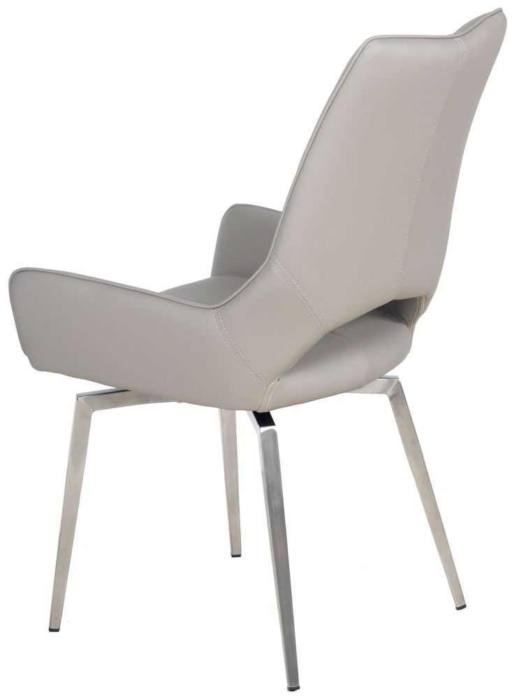 Product photograph of Set Of 2 Spinello Taupe Faux Leather Swivel Dining Chair With Chrome Base from Choice Furniture Superstore.