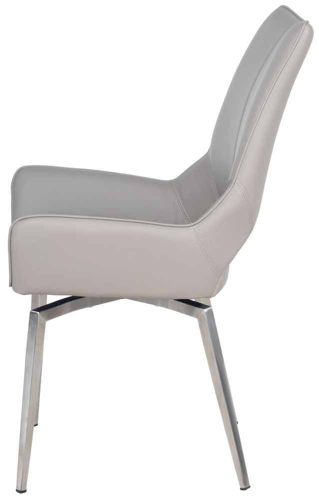 Product photograph of Set Of 2 Spinello Taupe Faux Leather Swivel Dining Chair With Chrome Base from Choice Furniture Superstore.