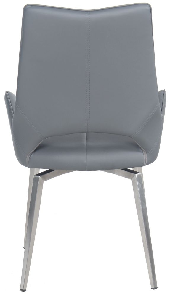 Product photograph of 2 X Spinello Grey Faux Leather Swivel Dining Chair With Chrome Base from Choice Furniture Superstore.