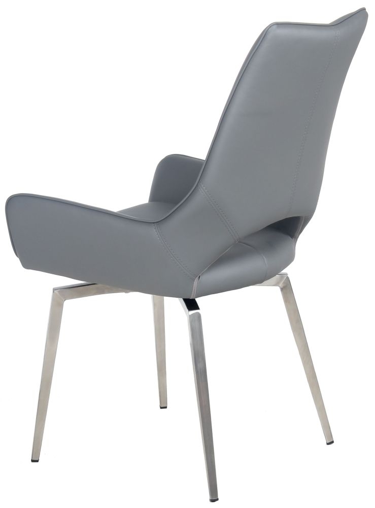 Product photograph of 2 X Spinello Grey Faux Leather Swivel Dining Chair With Chrome Base from Choice Furniture Superstore.