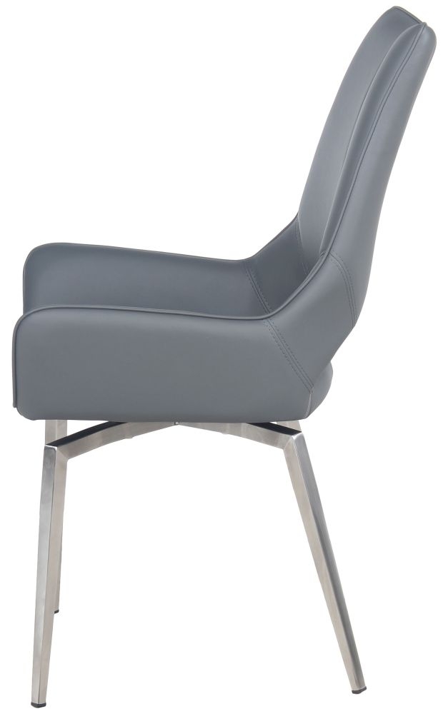 Product photograph of 2 X Spinello Grey Faux Leather Swivel Dining Chair With Chrome Base from Choice Furniture Superstore.