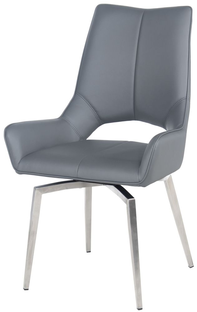 Product photograph of 2 X Spinello Grey Faux Leather Swivel Dining Chair With Chrome Base from Choice Furniture Superstore.