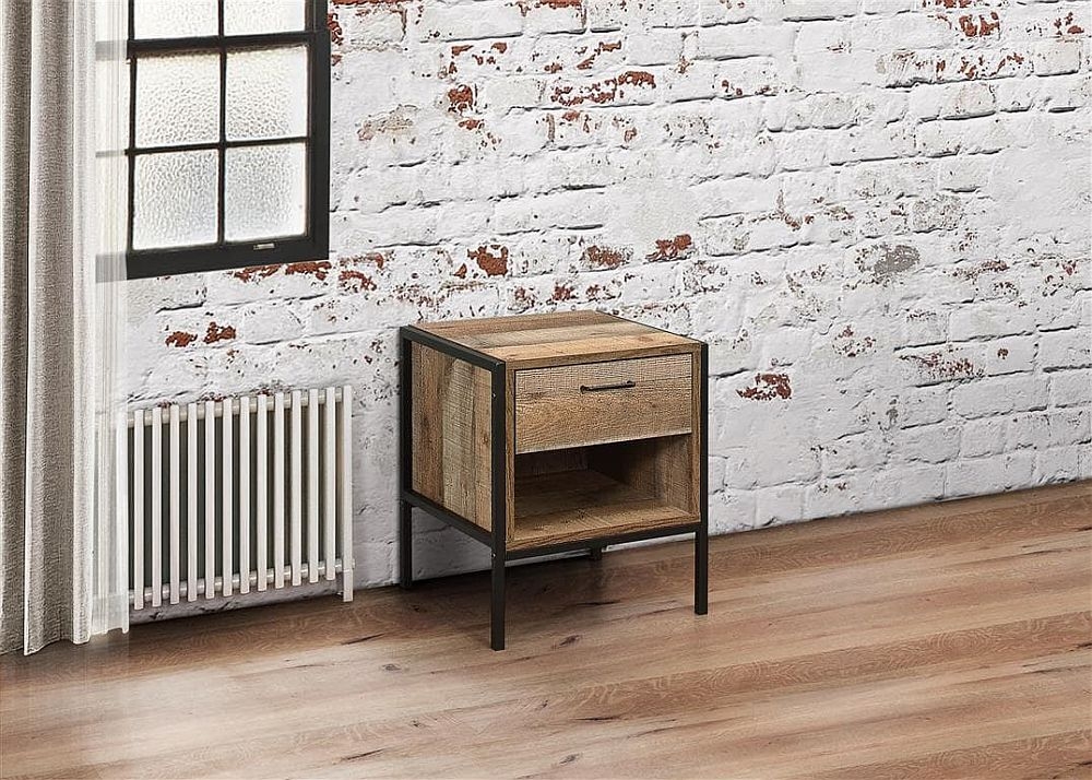 Product photograph of Urban Rustic 1 Drawer Compact Bedside Cabinet from Choice Furniture Superstore.