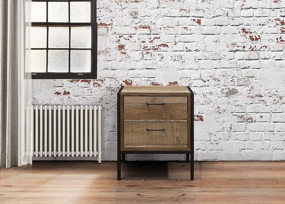 Product photograph of Urban Rustic 2 Drawer Bedside Cabinet from Choice Furniture Superstore.
