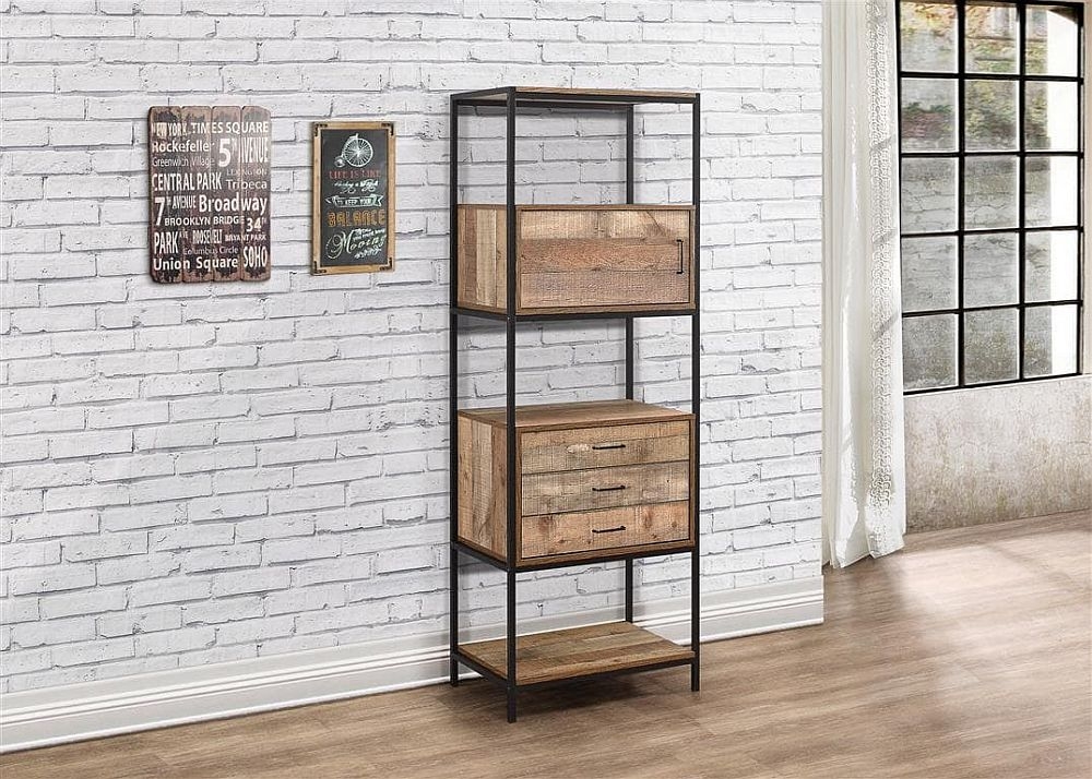 Product photograph of Urban Rustic Metal 3 Drawer Shelving Unit from Choice Furniture Superstore.