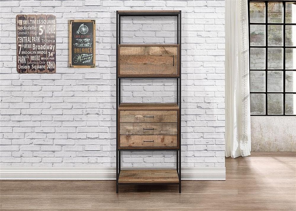 Product photograph of Urban Rustic Metal 3 Drawer Shelving Unit from Choice Furniture Superstore.