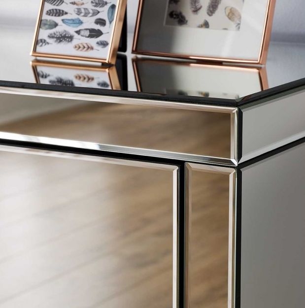 Product photograph of Seville Mirrored 3 Drawer Narrow Bedside Cabinet from Choice Furniture Superstore.