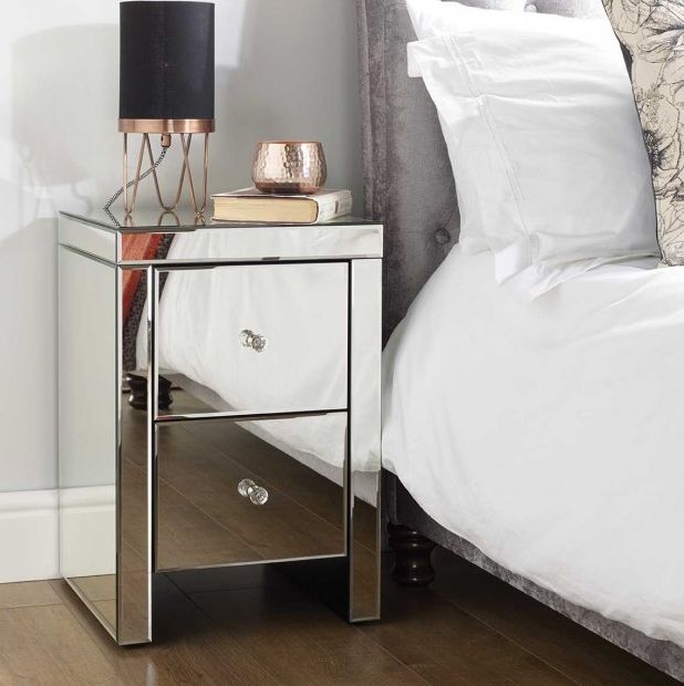 Product photograph of Seville Mirrored 2 Drawer Bedside Cabinet from Choice Furniture Superstore.