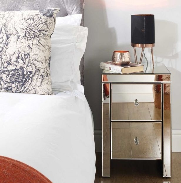 Product photograph of Seville Mirrored 2 Drawer Bedside Cabinet from Choice Furniture Superstore.