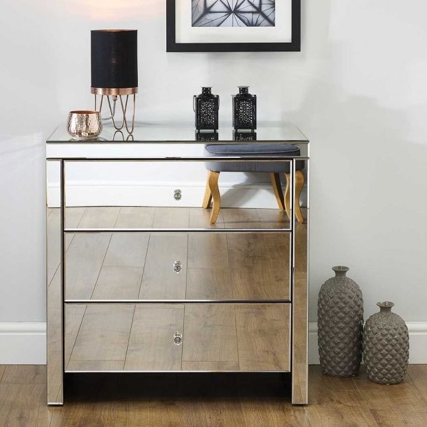 Product photograph of Seville Mirrored 3 Drawer Small Chest from Choice Furniture Superstore.