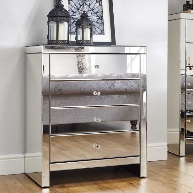Product photograph of Seville Mirrored 4 Drawer Chest from Choice Furniture Superstore.