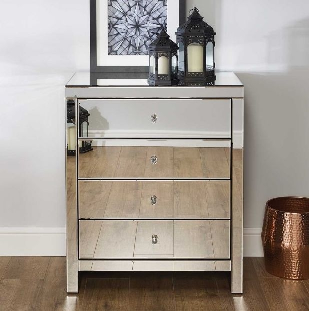 Product photograph of Seville Mirrored 4 Drawer Chest from Choice Furniture Superstore.