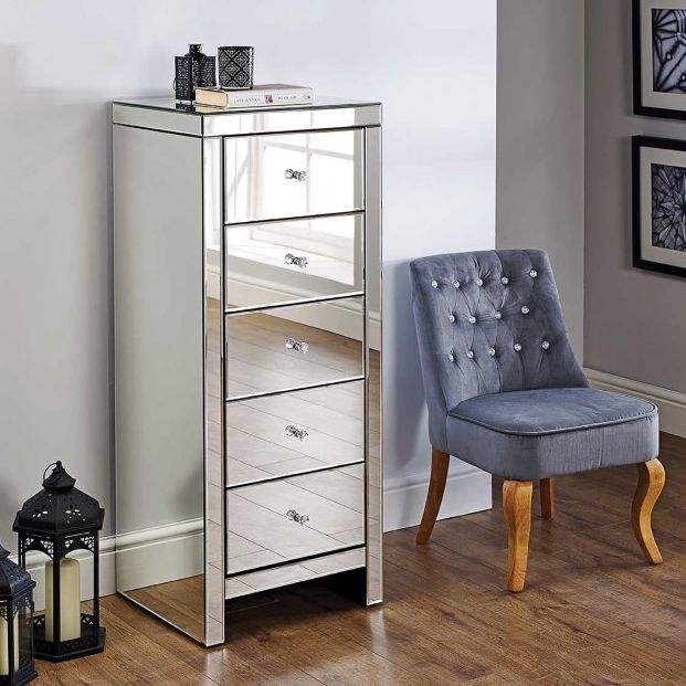 Product photograph of Seville Mirrored 5 Drawer Tall Chest from Choice Furniture Superstore.