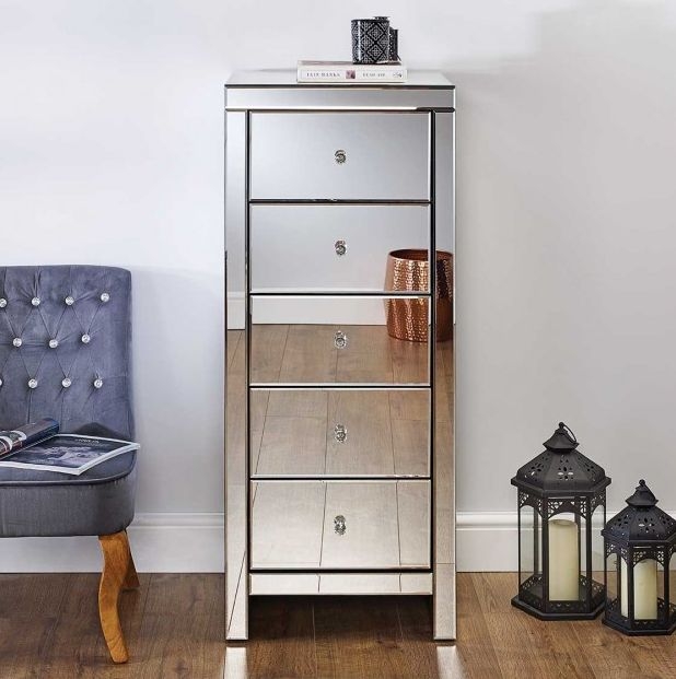Product photograph of Seville Mirrored 5 Drawer Tall Chest from Choice Furniture Superstore.