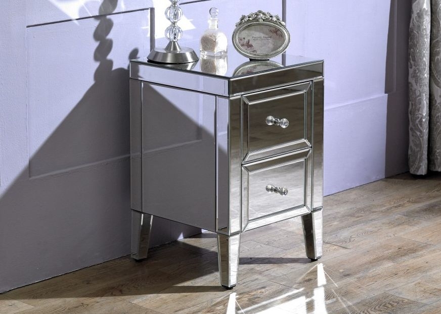 Product photograph of Valencia Mirrored 2 Drawer Compact Bedside Cabinet from Choice Furniture Superstore.