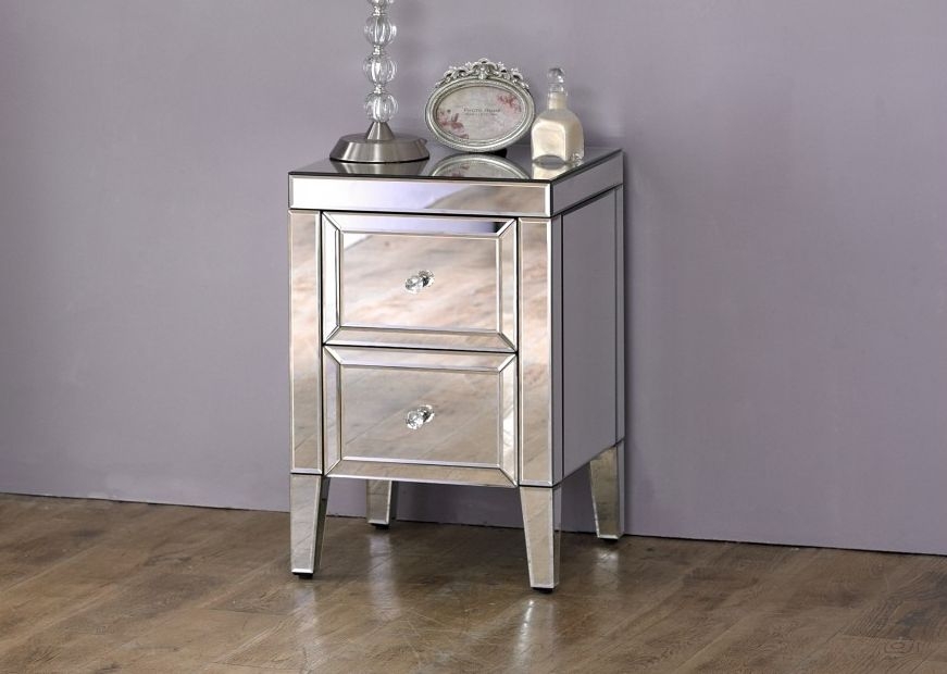Product photograph of Valencia Mirrored 2 Drawer Compact Bedside Cabinet from Choice Furniture Superstore.