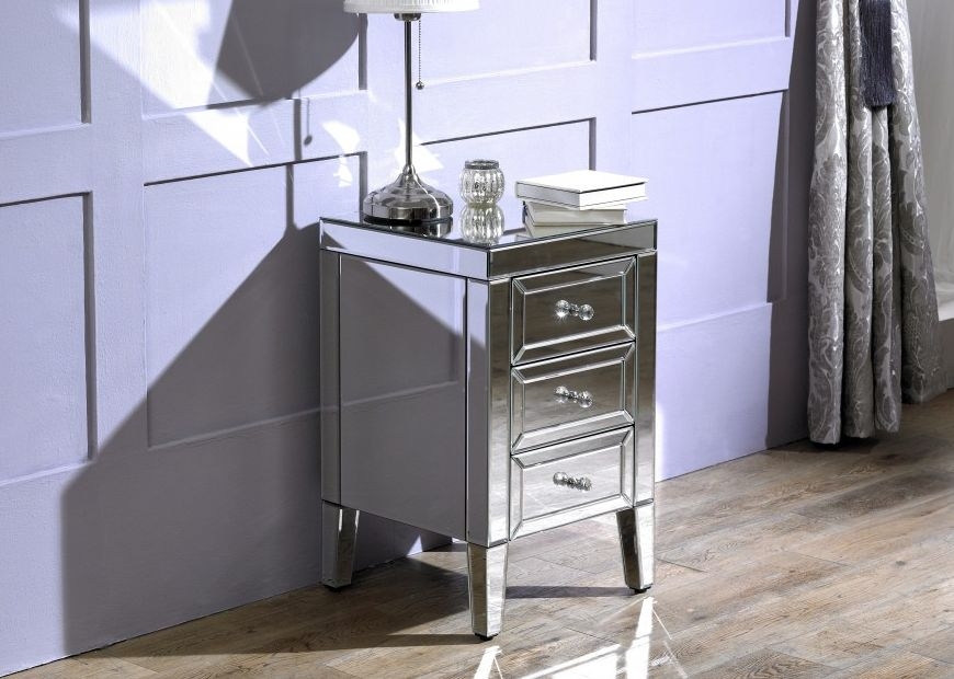 Product photograph of Valencia Mirrored 3 Drawer Bedside Cabinet from Choice Furniture Superstore.