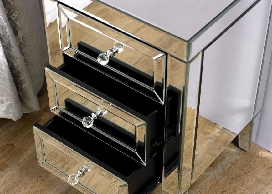 Product photograph of Valencia Mirrored 3 Drawer Bedside Cabinet from Choice Furniture Superstore.