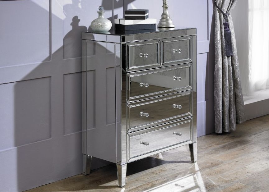 Product photograph of Valencia Mirrored 3 2 Drawer Chest from Choice Furniture Superstore.