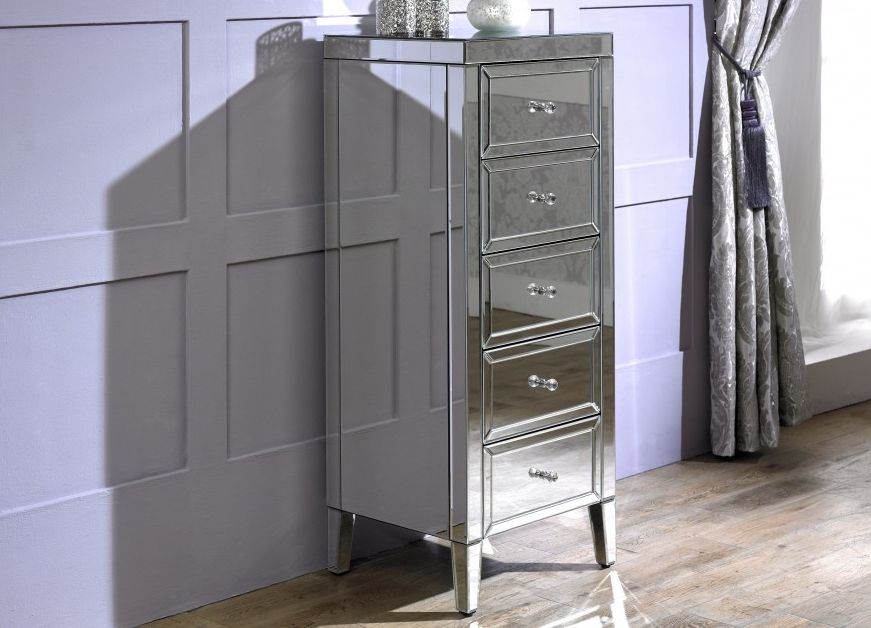 Product photograph of Valencia Mirrored 5 Drawer Chest from Choice Furniture Superstore.