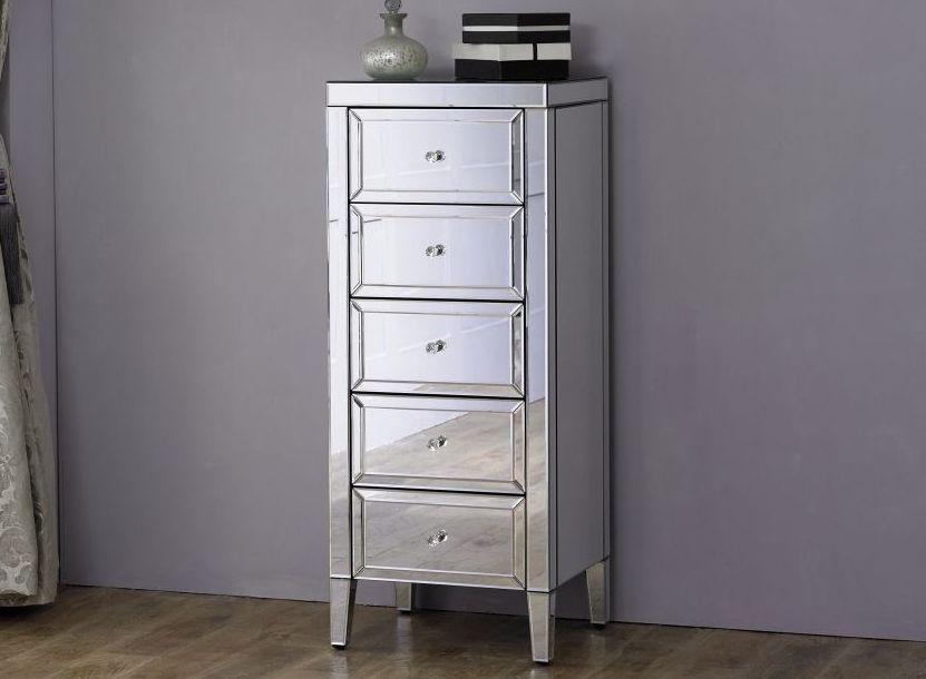 Product photograph of Valencia Mirrored 5 Drawer Chest from Choice Furniture Superstore.