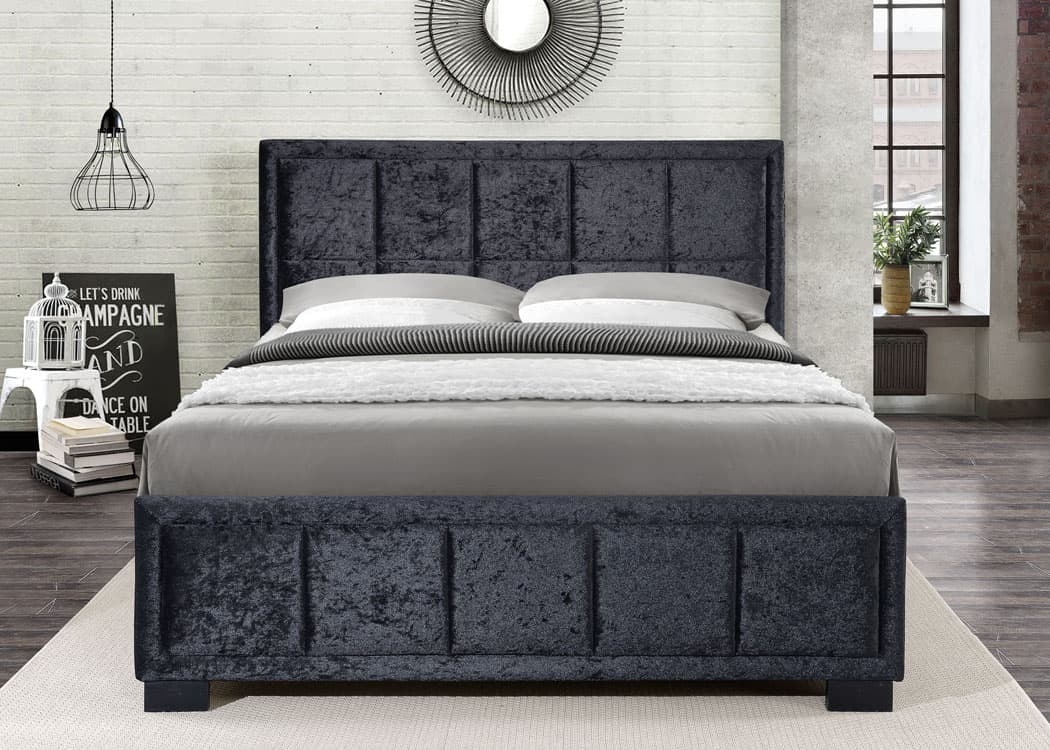 Product photograph of Hannover Black Crushed Velvet Fabric Bed - Comes In Small Double Double And King Size Options from Choice Furniture Superstore.