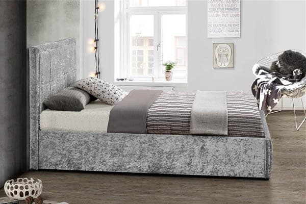 Product photograph of Hannover Steel Crushed Velvet Fabric Bed - Comes In Small Double Double And King Size Options from Choice Furniture Superstore.