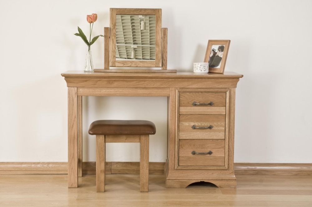 Product photograph of Lyon Oak Single Pedestal Dressing Table from Choice Furniture Superstore.