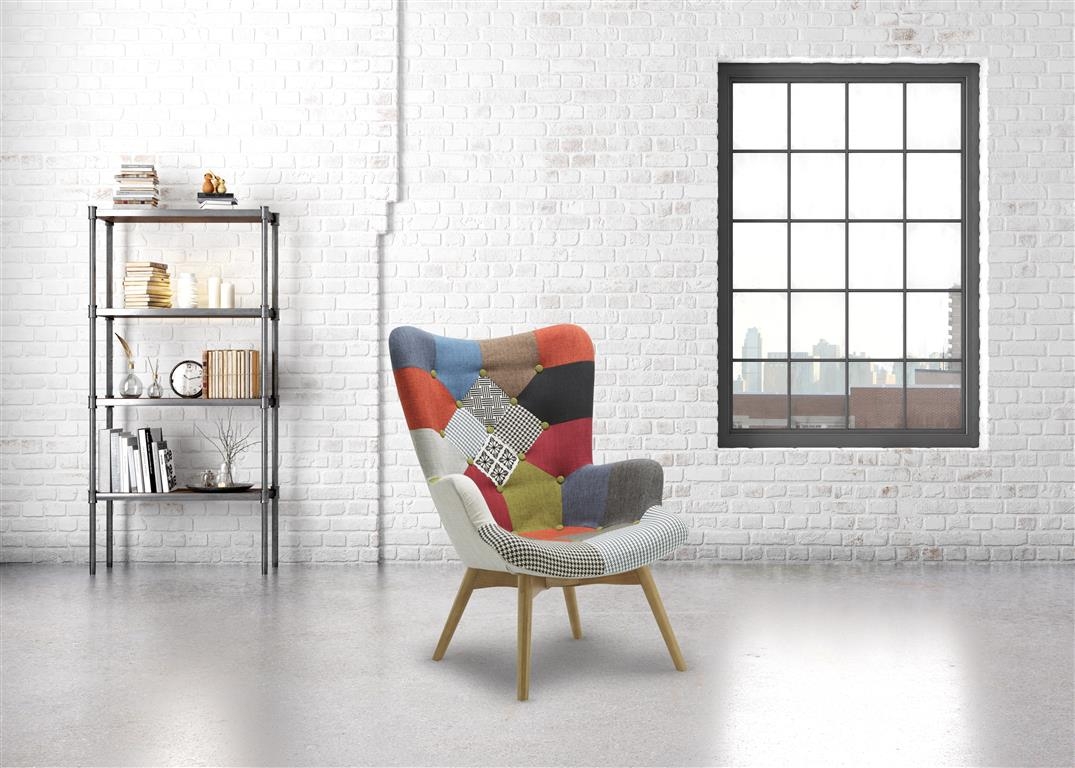 Product photograph of Sloane Fabric Patchwork Armchair And Stool from Choice Furniture Superstore.