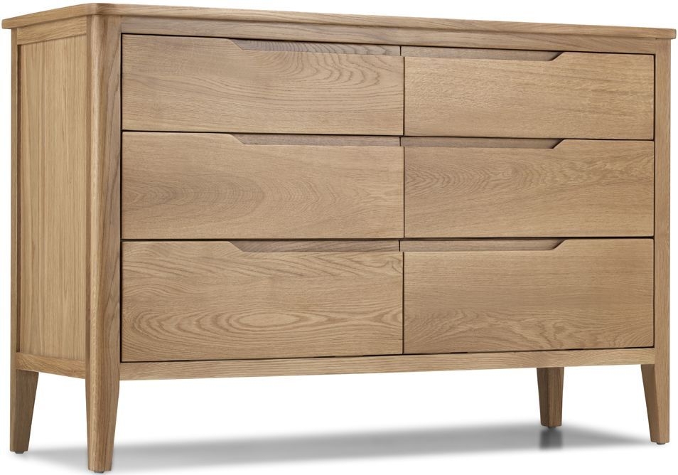 Product photograph of Bresca Scandi Style Oak Wide Chest 6 Drawers - Curved Edges from Choice Furniture Superstore.